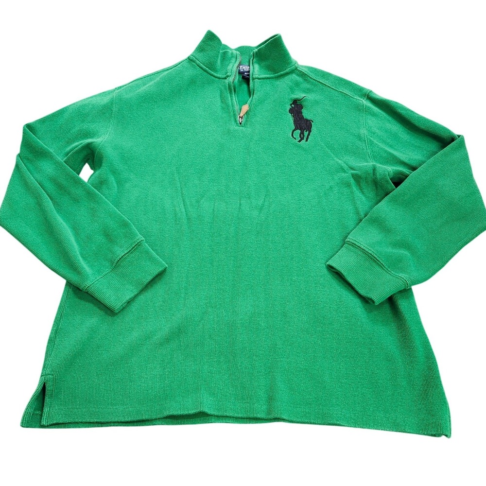 Polo Ralph Lauren Kid XL 18-20 Green Big Pony Quarter Zip Ribbed Cotton Pullover